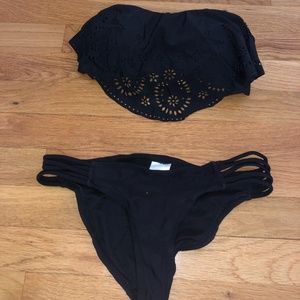 Black strapless ruffle bikini